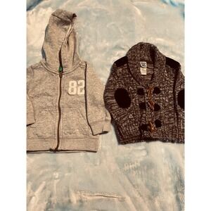 Carters Little Lad Boys 12M Gray Zip Hoodie & Knit Toggle Cardigan Sweater Lot